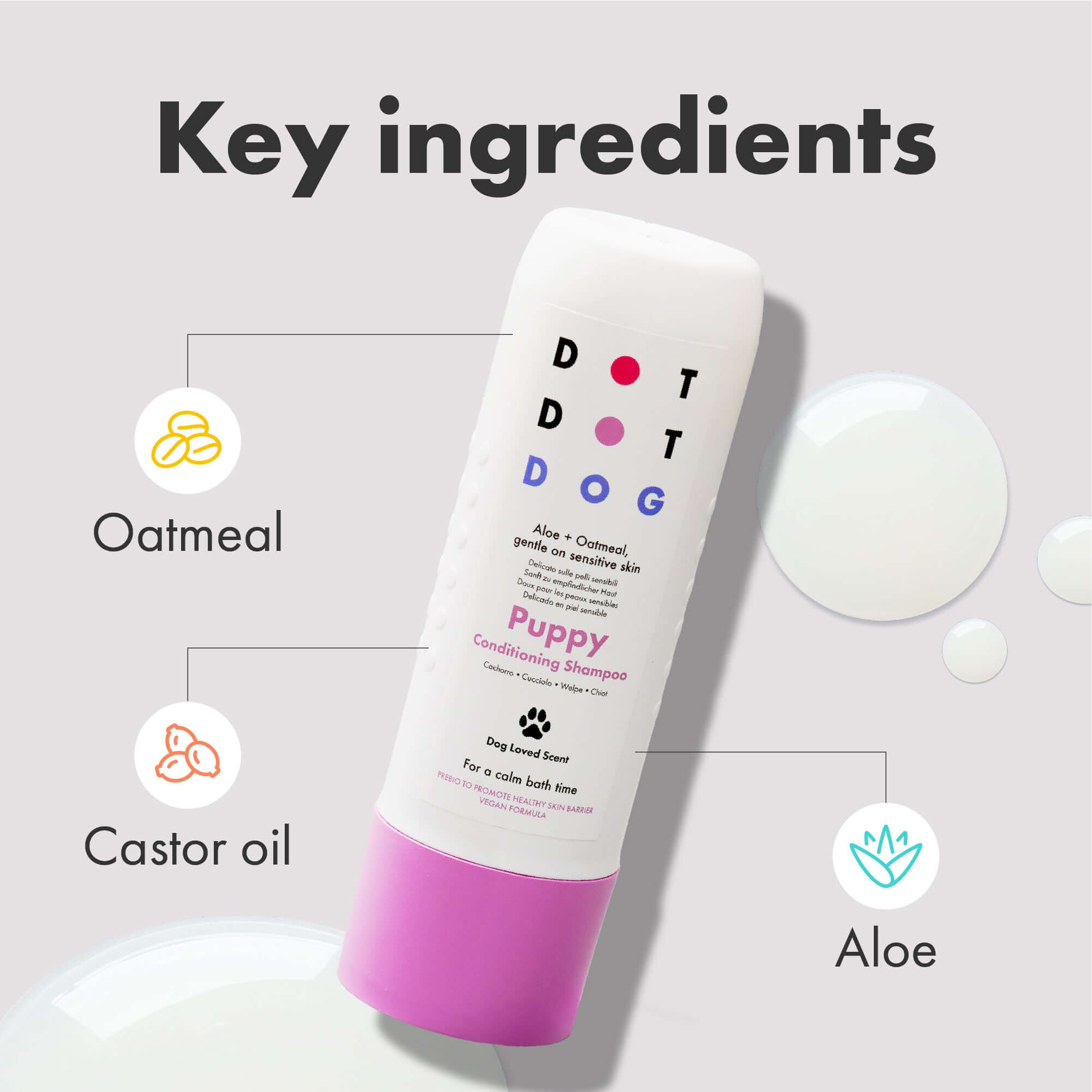 Puppy shampoo from DotDotPet featuring Aloe and Oatmeal for sensitive skin